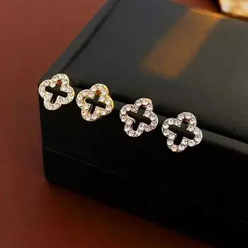 Серьги с четырьмя лепестками цветов, женские иглы из настоящего золота с гальваническим покрытием, серебряные иглы, нишевые, универсальные, легкая роскошь, ощущение высокого класса, серьги в стиле ретро 2#