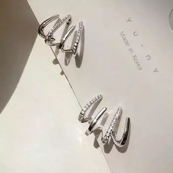 Серьги с четырьмя рядами когтей, женские, простые, корейские, блестящие, вечерние серьги серебряный