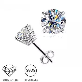 Серьги с четырьмя зубцами из серебра 925 пробы с муассанитом 2 карата, маленькие, легкие, роскошные и классические, подарок лучшим друзьям и друзьям. 2ct