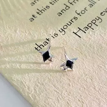 Серьги с четырьмя звездами и черным бриллиантом для женщин, молодежный стиль, легкая роскошь, высококачественный, маленький, мини, простой дизайн