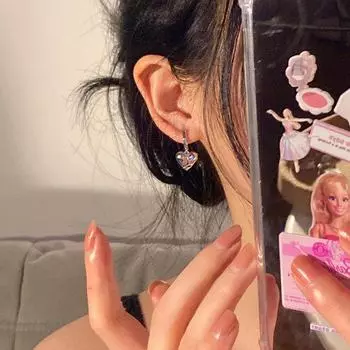 «Серьги с цирконами Niche Design 2025 года»: Милый, крутой, элитный, универсальный, обладающий индивидуальностью и стилем. heart diamond розовый