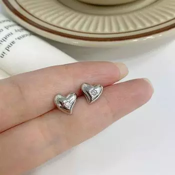 Серьги с цирконием Love, простой дизайн, универсальный, модный и холодный стиль, серьги в форме сердца