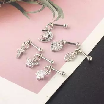 Серьги с цирконом, спираль, мочка уха, пирсинг, раковина, козелок, болтающееся хрящевое кольцо, пирсинг