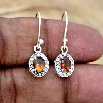 Серьги с цитрином, Серьги из стерлингового серебра 925 пробы, Серьги с драгоценным камнем цитрином