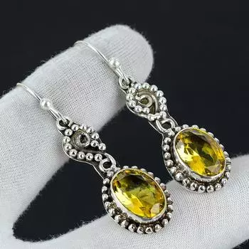Серьги с цитрином, серьги ручной работы, серьги из стерлингового серебра 925 пробы, ювелирные серьги с цитрином, подарок для нее, серьги-капли для женщин, подарки 1.96 жёлтый