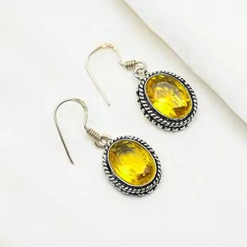 Серьги с цитрином, ювелирные изделия из стерлингового серебра 925 пробы, серьги с драгоценными камнями, подарок для нее, уникальные ювелирные изделия ручной работы Adjustable жёлтый