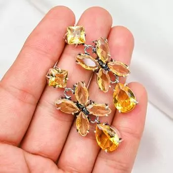 Серьги с цитрином, ювелирные изделия из стерлингового серебра 925 пробы с драгоценными камнями, серьги ручной работы, на День Благодарения 1.96 Inches жёлтый