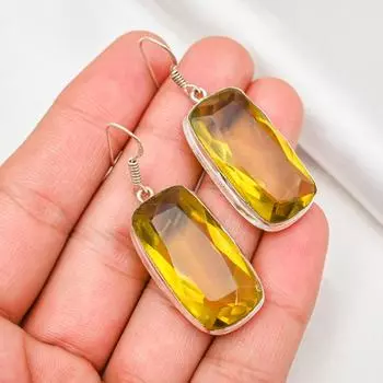 Серьги с цитрином, ювелирные изделия из стерлингового серебра 925 пробы с драгоценными камнями, серьги ручной работы, на День Благодарения 1.96 Inches жёлтый