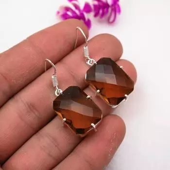 Серьги с цитрином, ювелирные изделия из стерлингового серебра 925 пробы с драгоценными камнями, серьги ручной работы, на День Благодарения 1.57 Inches жёлтый