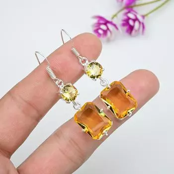 Серьги с цитрином, ювелирные изделия из стерлингового серебра 925 пробы с драгоценными камнями, серьги ручной работы, на День Благодарения