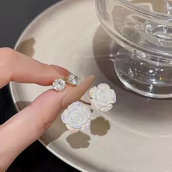 Серьги с цветком камелии из серебра 925 пробы и цирконием: Модная, роскошная, универсальная, двусторонняя одежда для женщин золотой