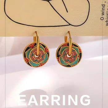 Серьги с цветной эмалью, женские серьги в стиле ретро в этническом стиле