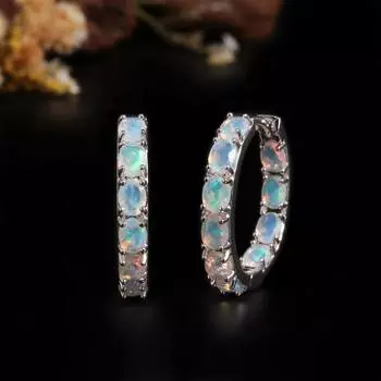 Серьги с цветной застежкой из натурального опала, овальной огранки, 3*4 мм, настоящие эфиопские драгоценные камни, ювелирные украшения, серебро 925 пробы M белый