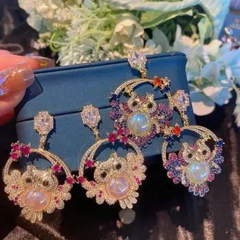 Серьги с цветными бусинами в виде совы, милые модные серьги-гвоздики с изображением животных для женщин жёлтый