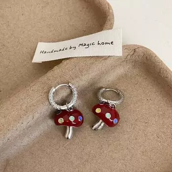 Серьги с цветными красными грибами в стиле ретро, элегантные модные серьги
