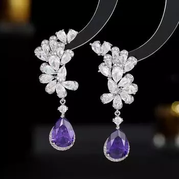 Серьги с цветочным темпераментом и каплями воды, серебряные серьги-иглы 925 пробы, нишевый дизайн, микроинкрустированные цирконием, атмосферные роскошные серьги серебряный