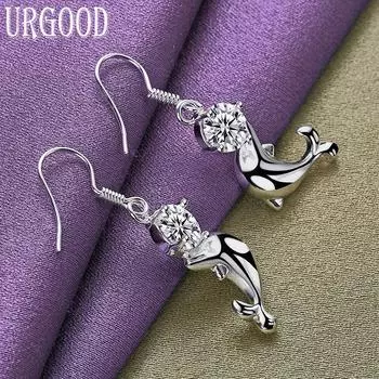 Серьги с дельфинами из стерлингового серебра 925 пробы AAA с цирконом, подарок на вечеринку, красивые ювелирные изделия 4.00*1.20cm