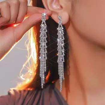 Серьги с длинными кисточками Advanced Sense Of Full Diamond, модные роскошные серьги, аксессуары к платью, женские серьги, 1 пара серебряный