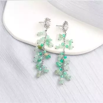 Серьги с длинными кисточками из натурального турмалина и гравия Серьги в виде грозди винограда Женские супер феи Милые серьги в стиле