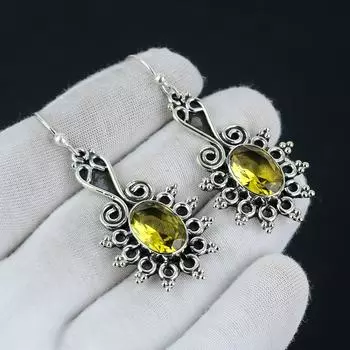 Серьги с драгоценным камнем цитрин, овальные серьги с драгоценными камнями цитрин, серьги из стерлингового серебра 925 пробы, серьги с камнем с цитрином, женские серьги в подарок 2.36 жёлтый