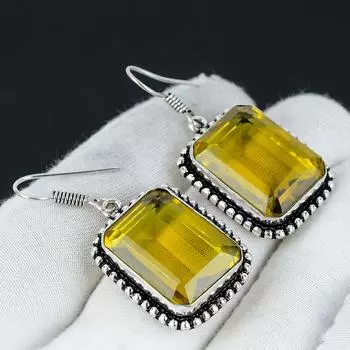 Серьги с драгоценным камнем цитрин, серьги из стерлингового серебра 925 пробы, серебряные серьги в стиле бохо, богемные серьги для подарков, женские ювелирные серьги 1.96