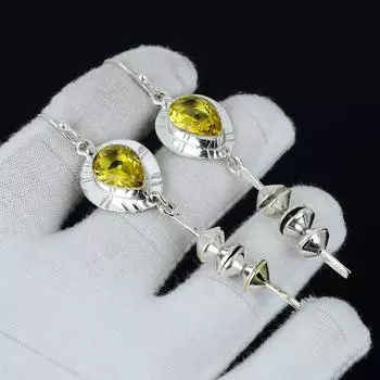 Серьги с драгоценным камнем цитрин, серебряные серьги с цитрином, серьги с драгоценными камнями груши, серьги из стерлингового серебра 925 пробы, серьги с драгоценными камнями, серьги для медитации 3.14 жёлтый