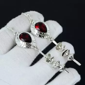 Серьги с драгоценным камнем красного граната, серебряные серьги с гранатом, серьги с драгоценными камнями груши, серьги из стерлингового серебра 925 пробы, серьги с драгоценными камнями, серьги для медитации 3.14 красный