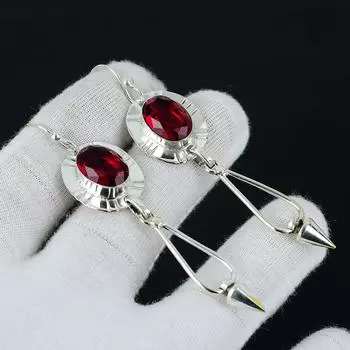 Серьги с драгоценным камнем красного граната, серебряные серьги с гранатом, овальные серьги с драгоценными камнями, серьги из стерлингового серебра 925 пробы, серьги с драгоценными камнями, серьги для медитации 71171990 красный