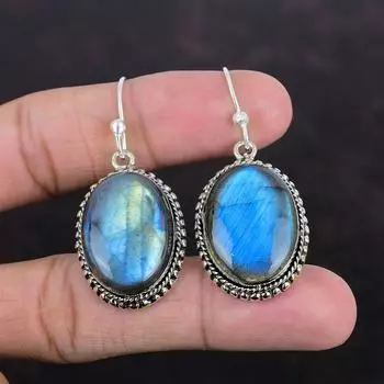 Серьги с драгоценным камнем лабрадорит, серьги из стерлингового серебра 925 пробы, серьги в винтажном стиле, ювелирные изделия из натурального лабрадорита, серьги ручной работы, подарки для женщин