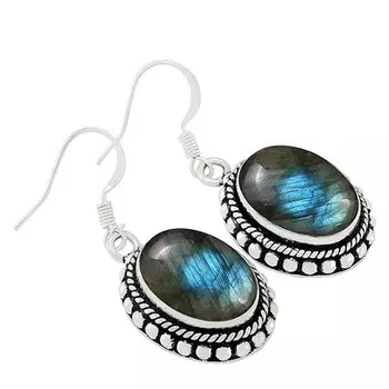 Серьги с драгоценным камнем лабрадорит, серебро 925 пробы, серьги с подвесками, подарок для нее, дизайнерские серьги, серьги в стиле бохо, серебряные украшения