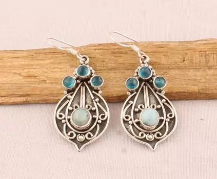 Серьги с драгоценным камнем Ларимар-апатит, серьги ручной работы, женские серьги, подарок маме, дизайнерские серьги, серьги из серебра 925 пробы, рождественская распродажа