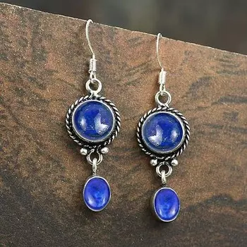 Серьги с драгоценным камнем лазурит, серебро 925 пробы, дизайнерские серьги, серьги ручной работы, подарок для нее, серьги в стиле бохо