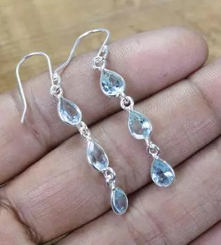 Серьги с драгоценным камнем с голубым топазом, дизайнерские серьги ручной работы, серьги с камнем, серебро 925 пробы, подарок для нее