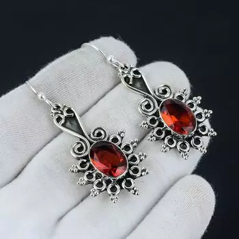 Серьги с драгоценным камнем с красным гранатом, овальные серьги с драгоценными камнями, серьги из стерлингового серебра 925 пробы, серьги с красным гранатом, женские серьги, подарки, ювелирные изделия 2.36 красный