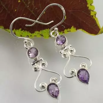 Серьги с драгоценными камнями аметиста, серьги-подвески, ювелирные изделия ручной работы из серебра 925 пробы, подарок на день рождения, подарок ко Дню святого Валентина, дизайнерские серьги, украшения в стиле бохо