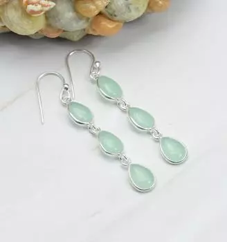 Серьги с драгоценными камнями Aqua Chalcedony, женские серьги, подарок для нее, дизайнерские серьги, ювелирные изделия из стерлингового серебра 925 пробы
