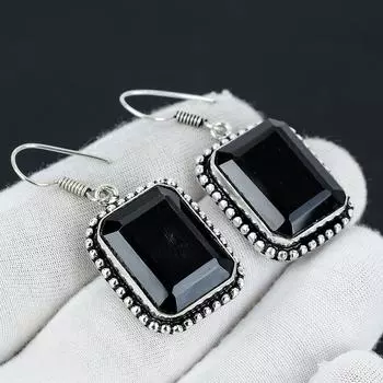 Серьги с драгоценными камнями черного оникса, серьги из стерлингового серебра 925 пробы, серебряные серьги в стиле бохо, богемные серьги для подарков, женские ювелирные серьги 1.96 чёрный
