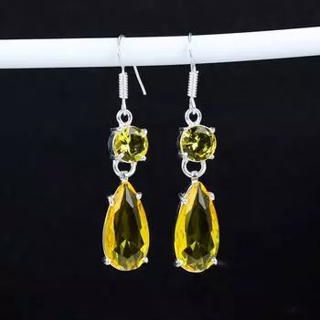 Серьги с драгоценными камнями цитрин, старинные серьги из стерлингового серебра 925 пробы, серьги-подвески из серебра в стиле бохо, подарки для вечеринок, подарки для нее 2.95 жёлтый