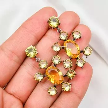 Серьги с драгоценными камнями цитрин, ювелирные изделия из стерлингового серебра 925 пробы, серьги ручной работы, подарок маме жёлтый