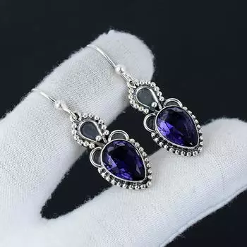 Серьги с драгоценными камнями Dainuy Amethyst, серьги из стерлингового серебра 925 пробы, серьги-подвески ручной работы в стиле бохо из серебра, подарки на День матери 1.96 фиолетовый