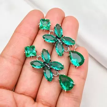 Серьги с драгоценными камнями индиголит, серьги из цельного серебра 925 пробы, старинные украшения ручной работы, подарок на День матери 1.96 Inches зелёный