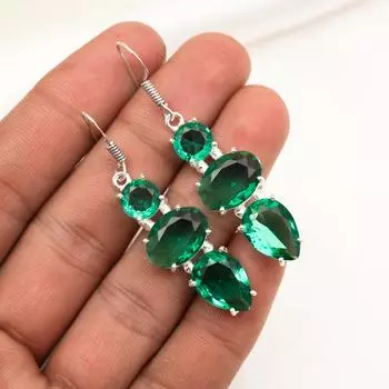 Серьги с драгоценными камнями индиголит, серьги из цельного серебра 925 пробы, старинные украшения ручной работы, подарок на День матери 2.08 Inches зелёный