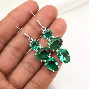 Серьги с драгоценными камнями индиголит, серьги из цельного серебра 925 пробы, старинные украшения ручной работы, подарок на День матери 2.08 Inches зелёный