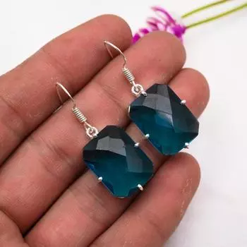 Серьги с драгоценными камнями индиголит, серьги из цельного серебра 925 пробы, старинные украшения ручной работы, подарок на День матери 2.16 Inches синий