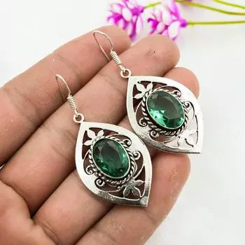 Серьги с драгоценными камнями индиголит, серьги из цельного серебра 925 пробы, старинные украшения ручной работы, подарок на День матери 1.77 Inches зелёный