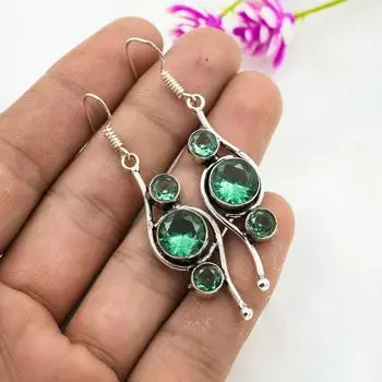 Серьги с драгоценными камнями индиголит, серьги из цельного серебра 925 пробы, старинные украшения ручной работы, подарок на День матери 2.44 Inches зелёный