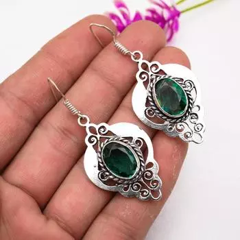 Серьги с драгоценными камнями индиголит, серьги из цельного серебра 925 пробы, старинные украшения ручной работы, подарок на День матери 2.44 Inches зелёный