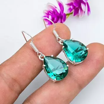 Серьги с драгоценными камнями индиголит, серьги из цельного серебра 925 пробы, старинные украшения ручной работы, подарок на День матери 1.53 Inches зелёный