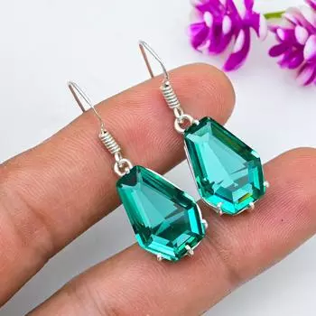 Серьги с драгоценными камнями индиголит, серьги из цельного серебра 925 пробы, старинные украшения ручной работы, подарок на День матери 1.53 Inches зелёный