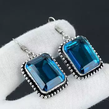 Серьги с драгоценными камнями индиколит, серьги из стерлингового серебра 925 пробы, серебряные серьги в стиле бохо, богемные серьги для подарков, женские ювелирные серьги 71171990 синий